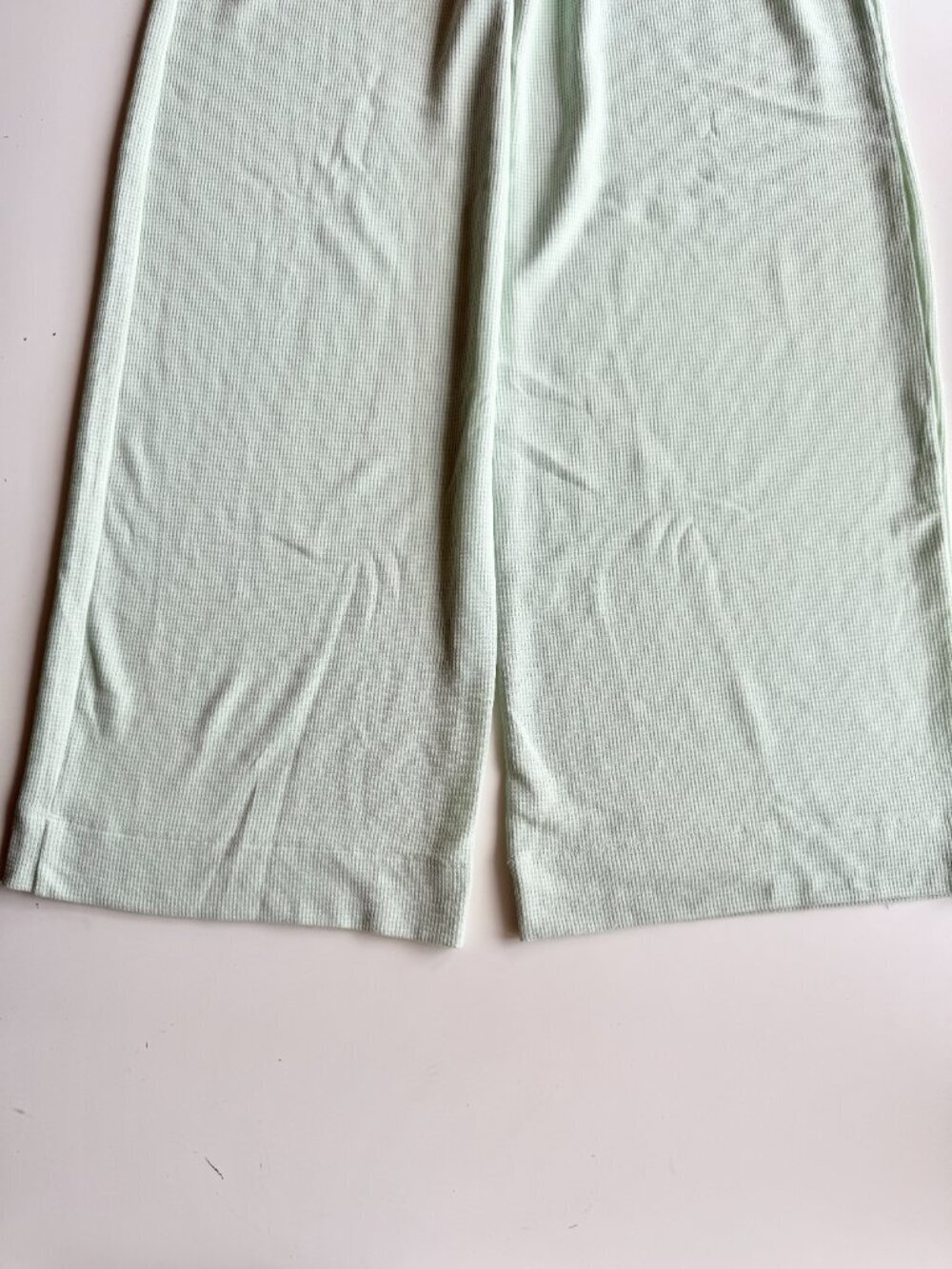 ATHLETA Wind Down Sleep Wide Leg Mint Green Cotton Waffle Knit Pants, Size XS - Picture 7 of 9
